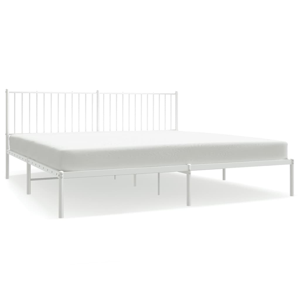 Metal Bed Frame without Mattress with Headboard White 200x200cm