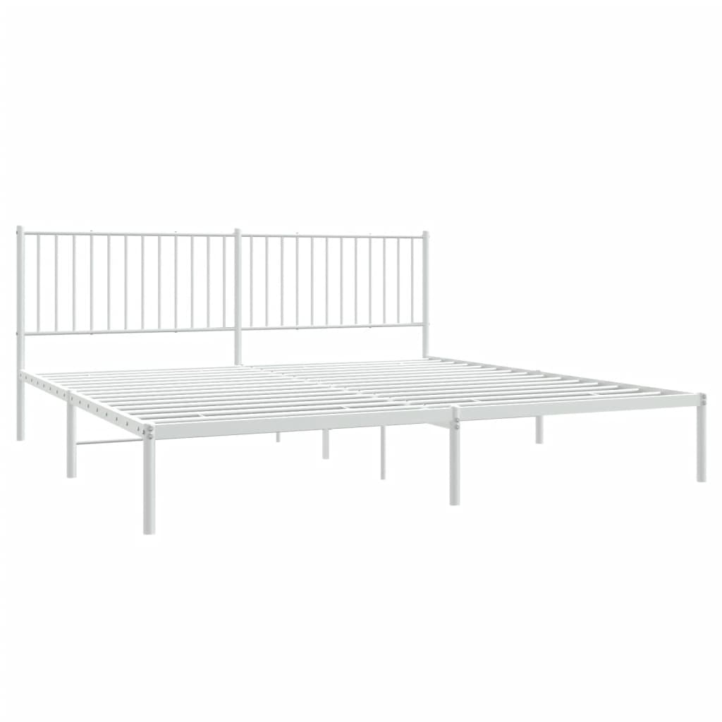 Metal Bed Frame without Mattress with Headboard White 200x200cm