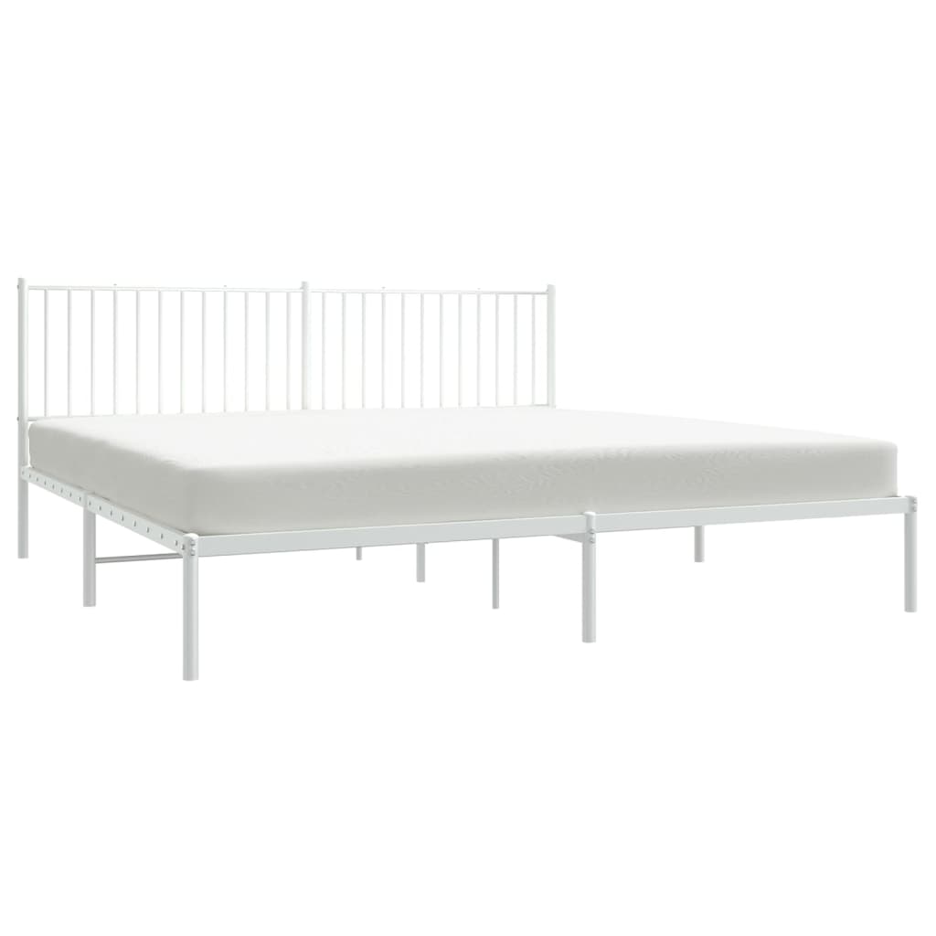Metal Bed Frame without Mattress with Headboard White 200x200cm