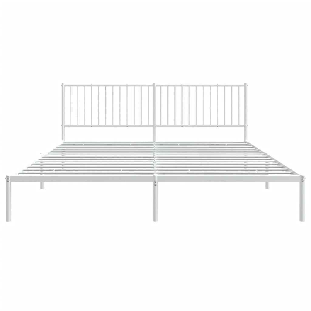 Metal Bed Frame without Mattress with Headboard White 200x200cm