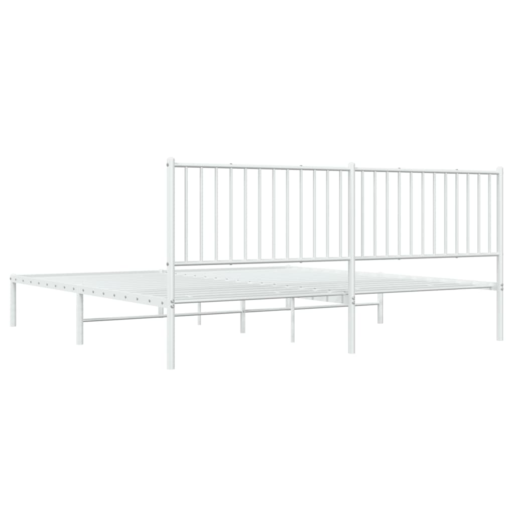 Metal Bed Frame without Mattress with Headboard White 200x200cm
