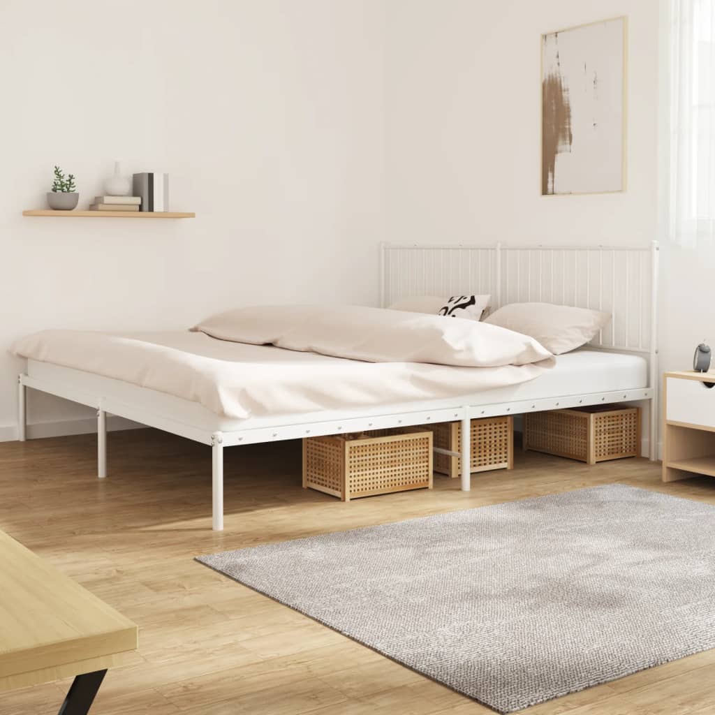 Metal Bed Frame without Mattress with Headboard White 200x200cm
