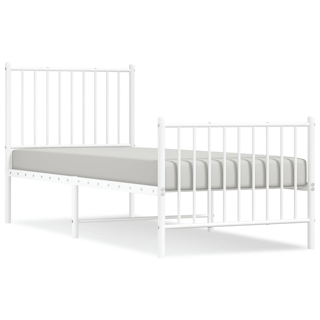 Metal Bed Frame without Mattress with Footboard White 75x190cm