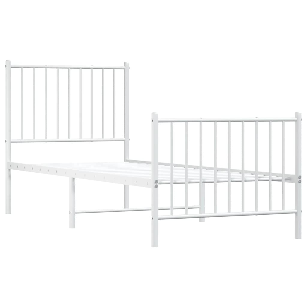 Metal Bed Frame without Mattress with Footboard White 75x190cm