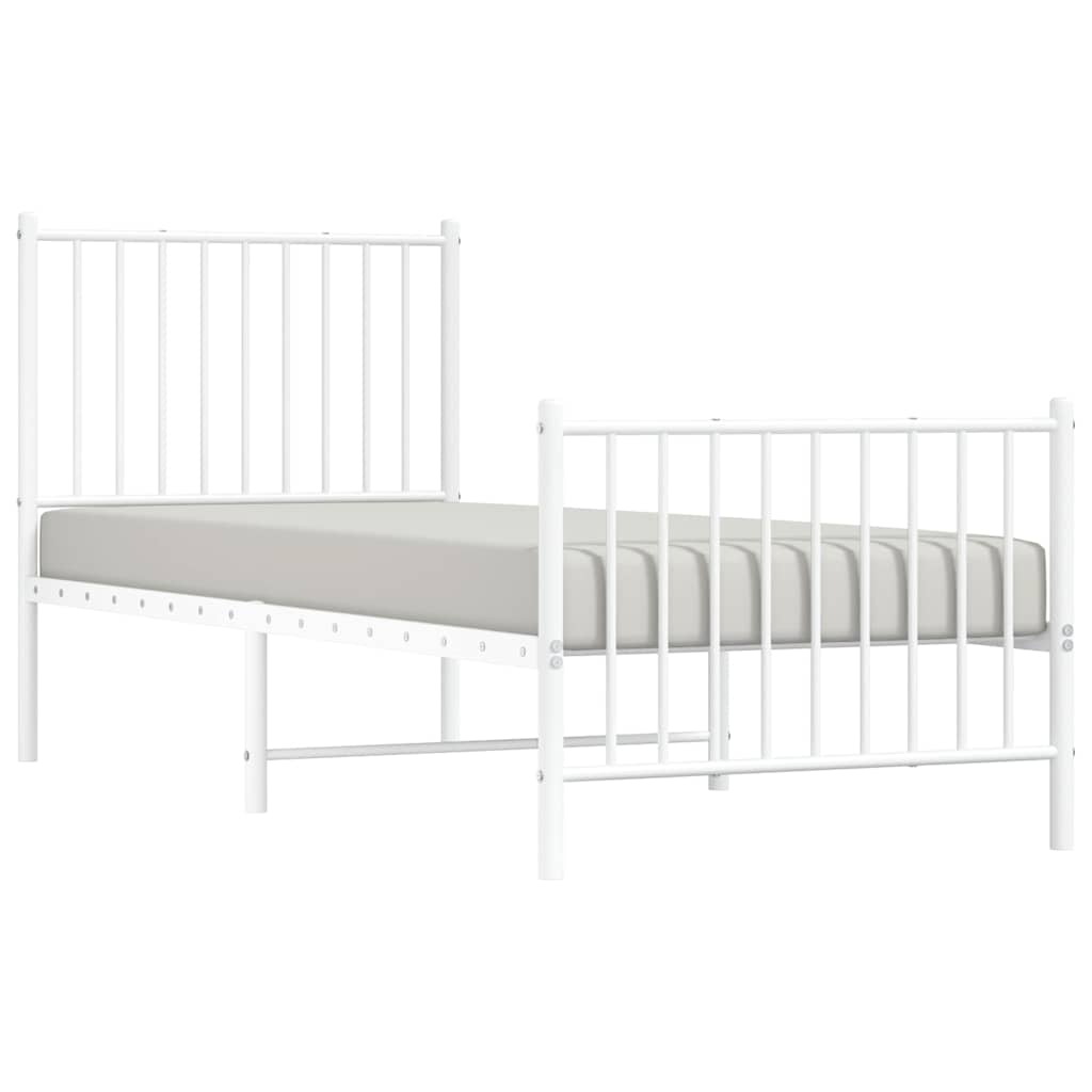 Metal Bed Frame without Mattress with Footboard White 75x190cm