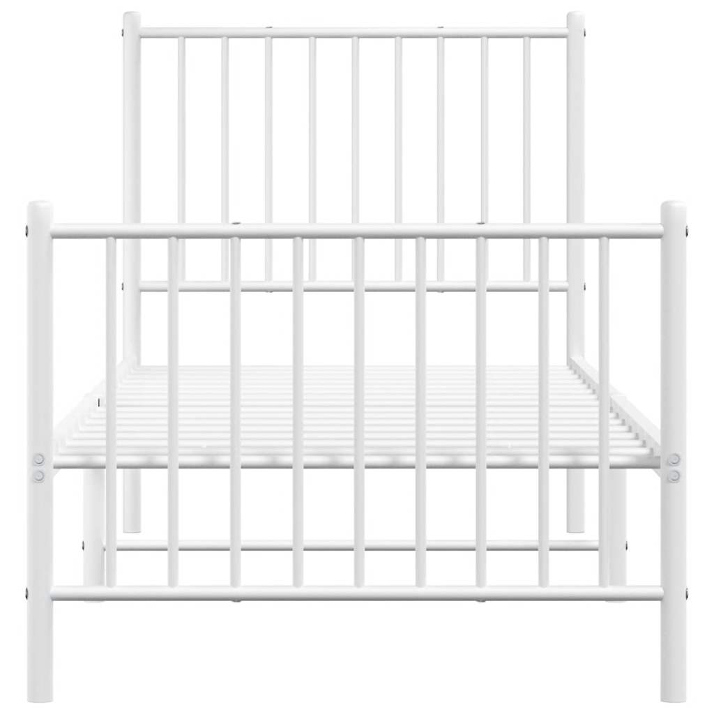 Metal Bed Frame without Mattress with Footboard White 75x190cm