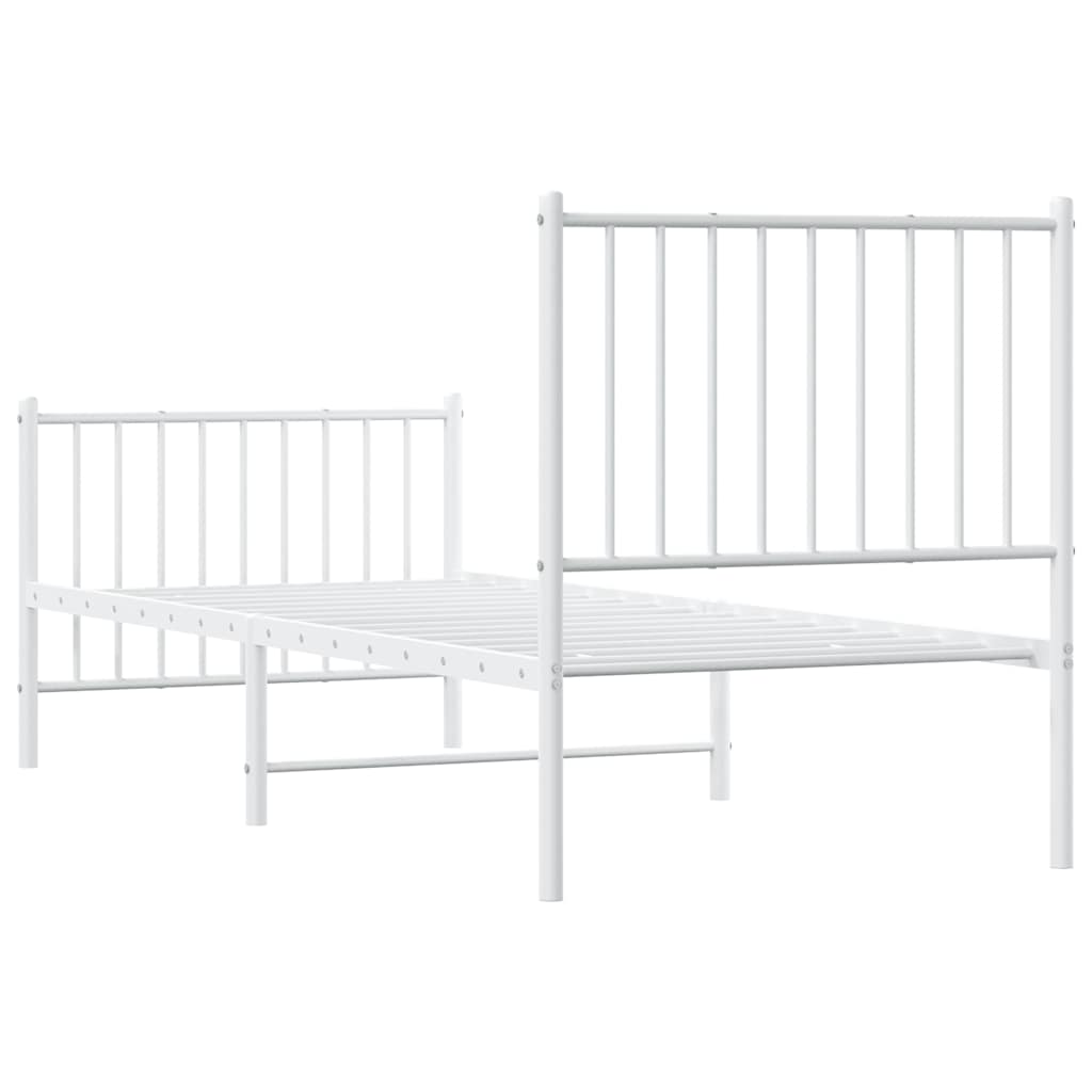 Metal Bed Frame without Mattress with Footboard White 75x190cm