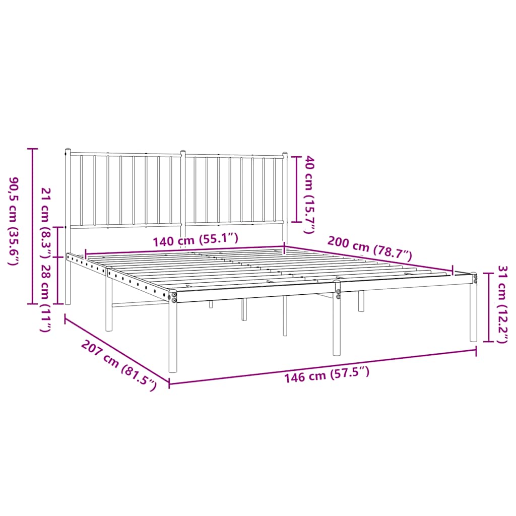 Metal Bed Frame without Mattress with Footboard White 75x190cm