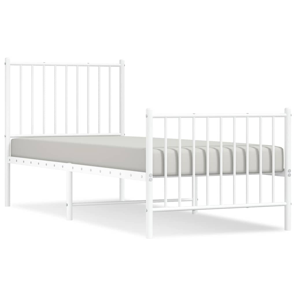 Metal Bed Frame without Mattress with Footboard White 80x200cm