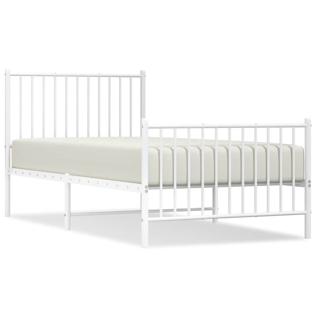 Metal Bed Frame without Mattress with Footboard White 90x190cm