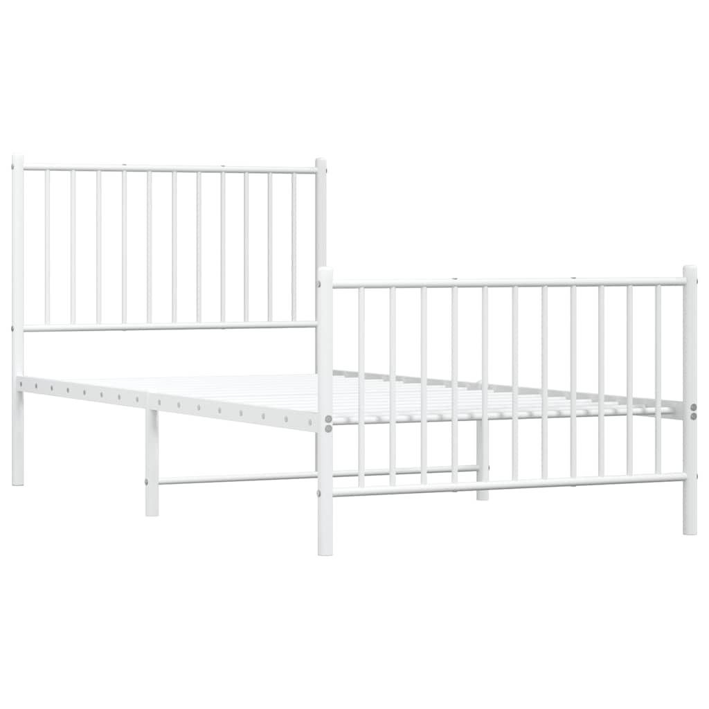 Metal Bed Frame without Mattress with Footboard White 90x190cm