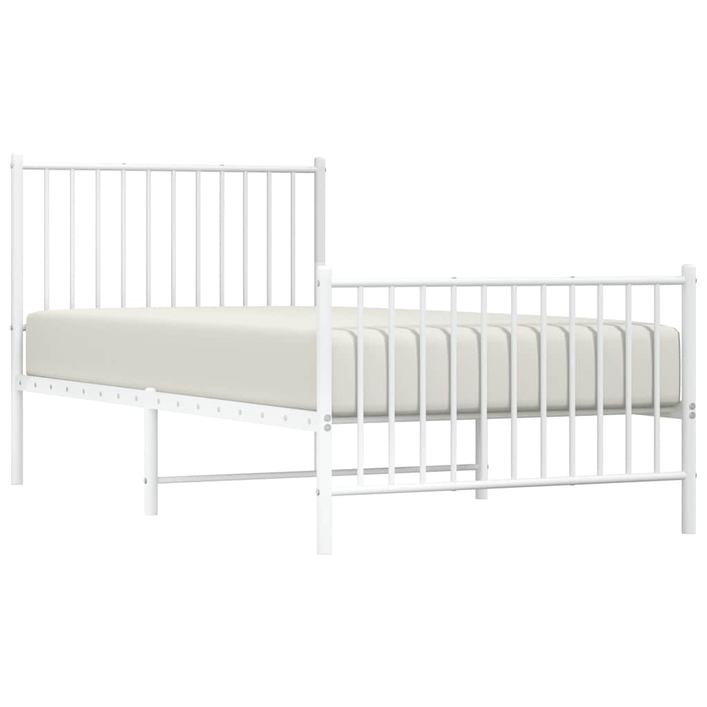 Metal Bed Frame without Mattress with Footboard White 90x190cm