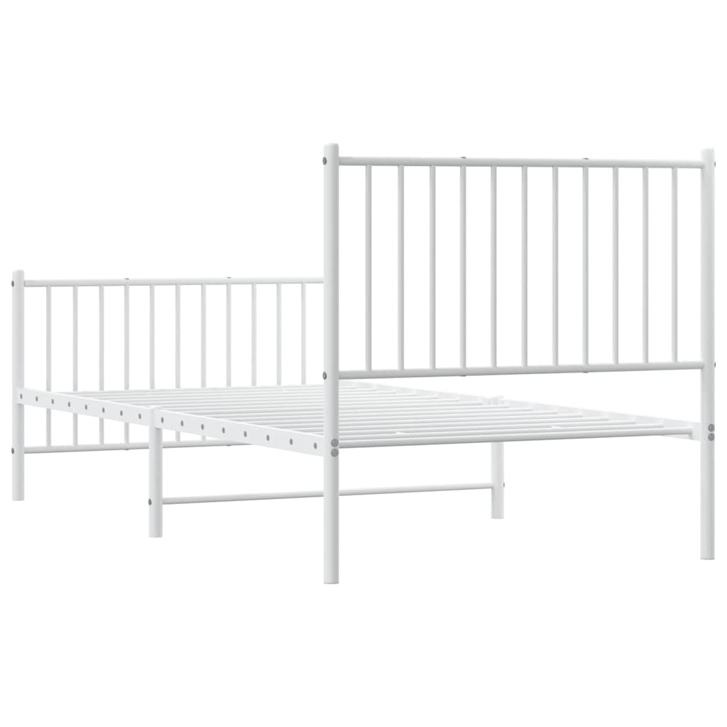 Metal Bed Frame without Mattress with Footboard White 90x190cm