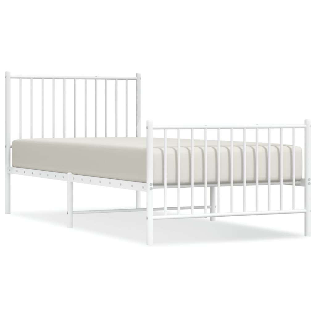 Metal Bed Frame without Mattress with Footboard White 90x200cm