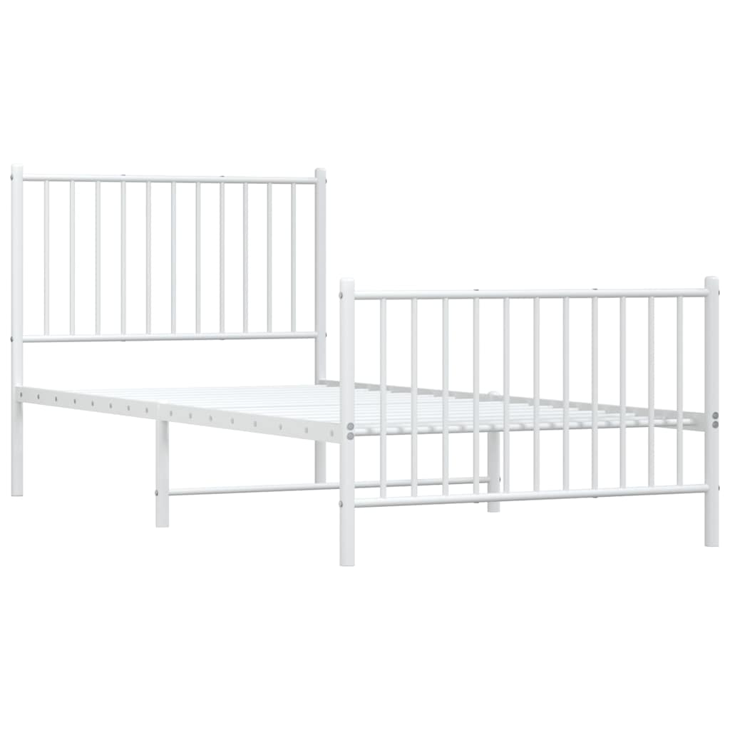 Metal Bed Frame without Mattress with Footboard White 90x200cm