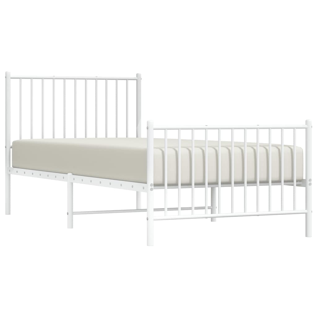 Metal Bed Frame without Mattress with Footboard White 90x200cm
