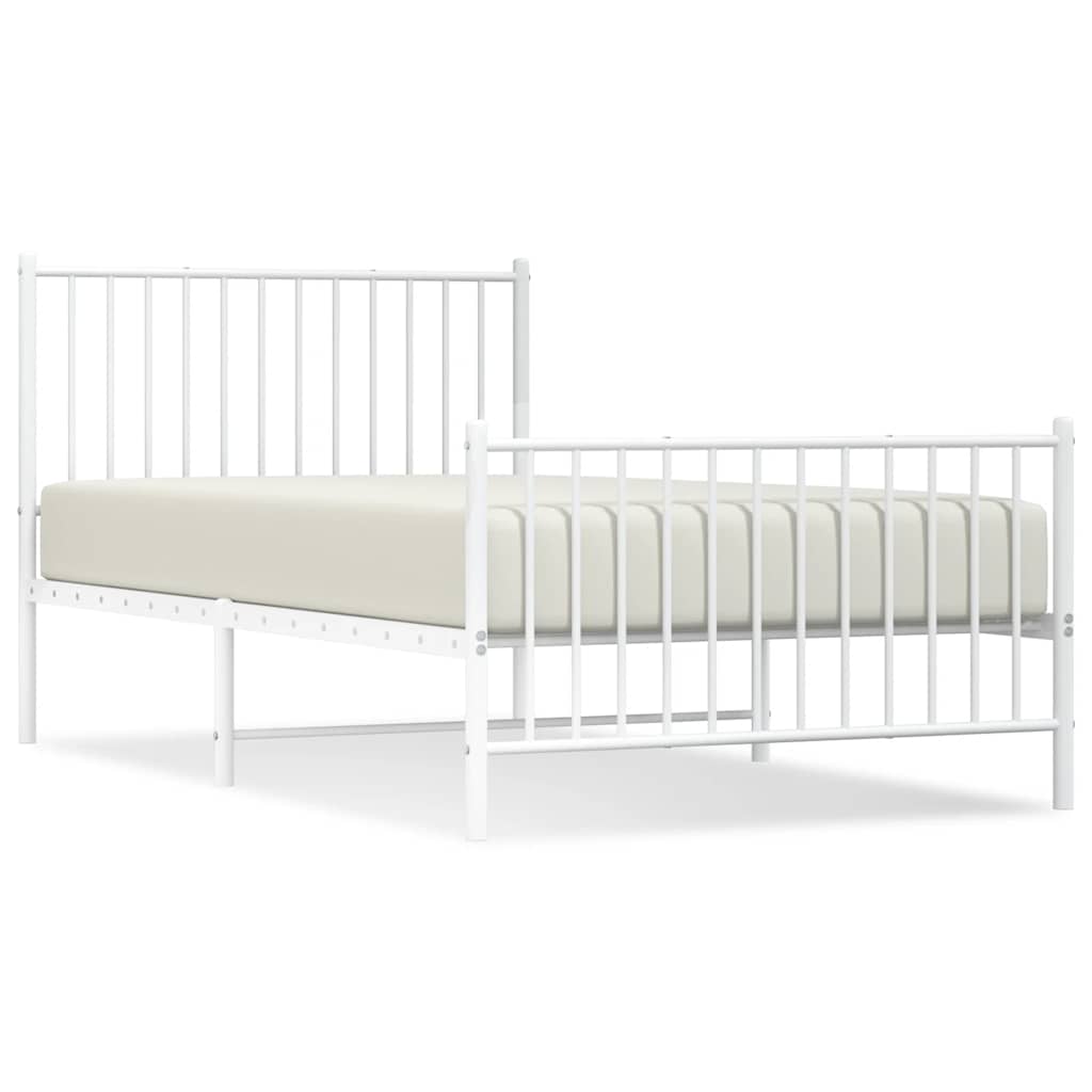 Metal Bed Frame without Mattress with Footboard White 100x190cm