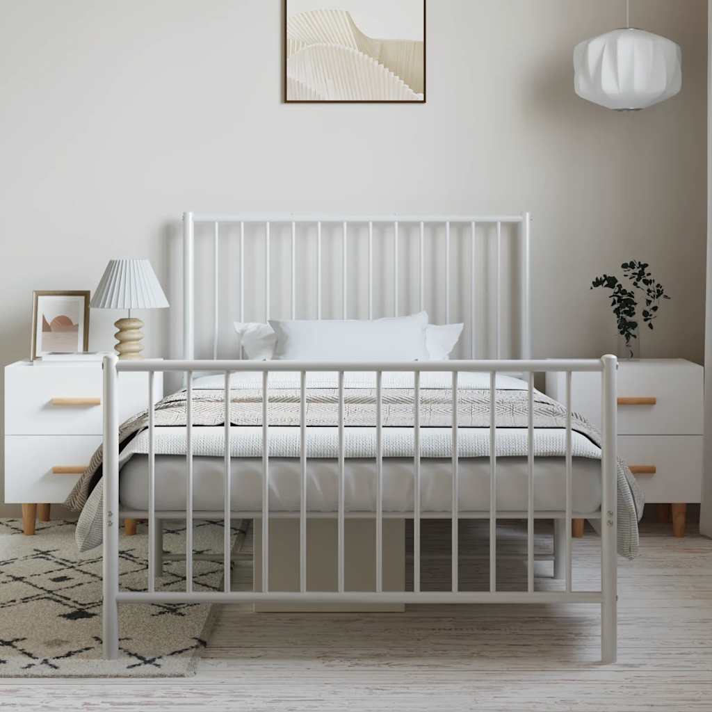 Metal Bed Frame without Mattress with Footboard White 100x190cm