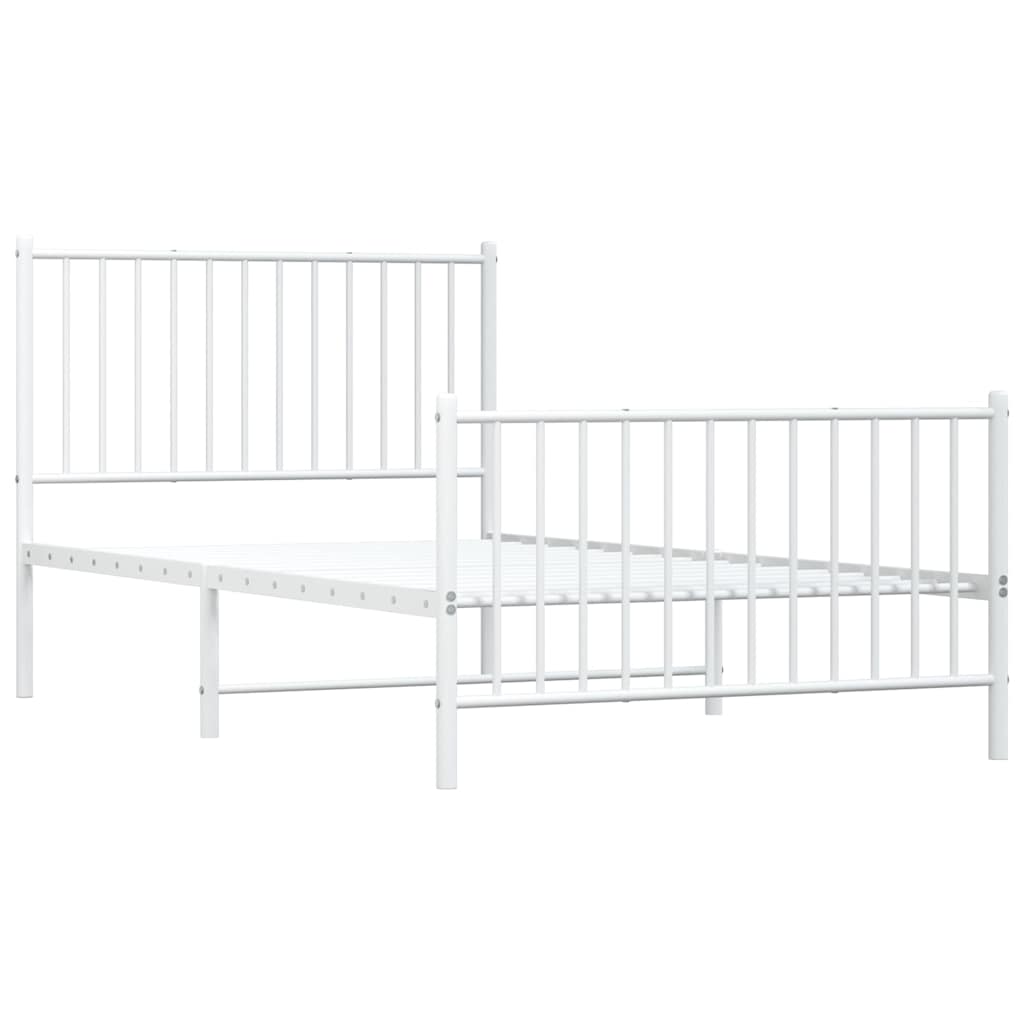 Metal Bed Frame without Mattress with Footboard White 100x190cm