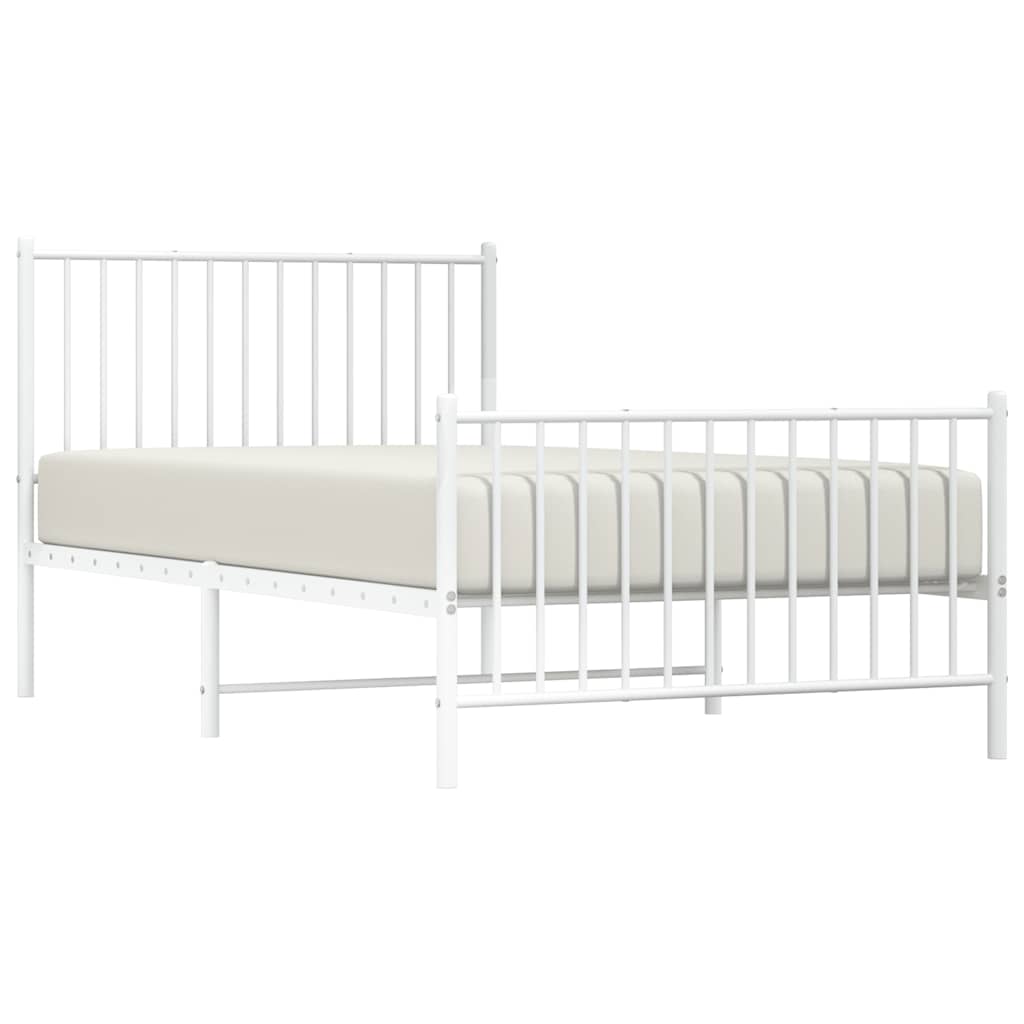 Metal Bed Frame without Mattress with Footboard White 100x190cm