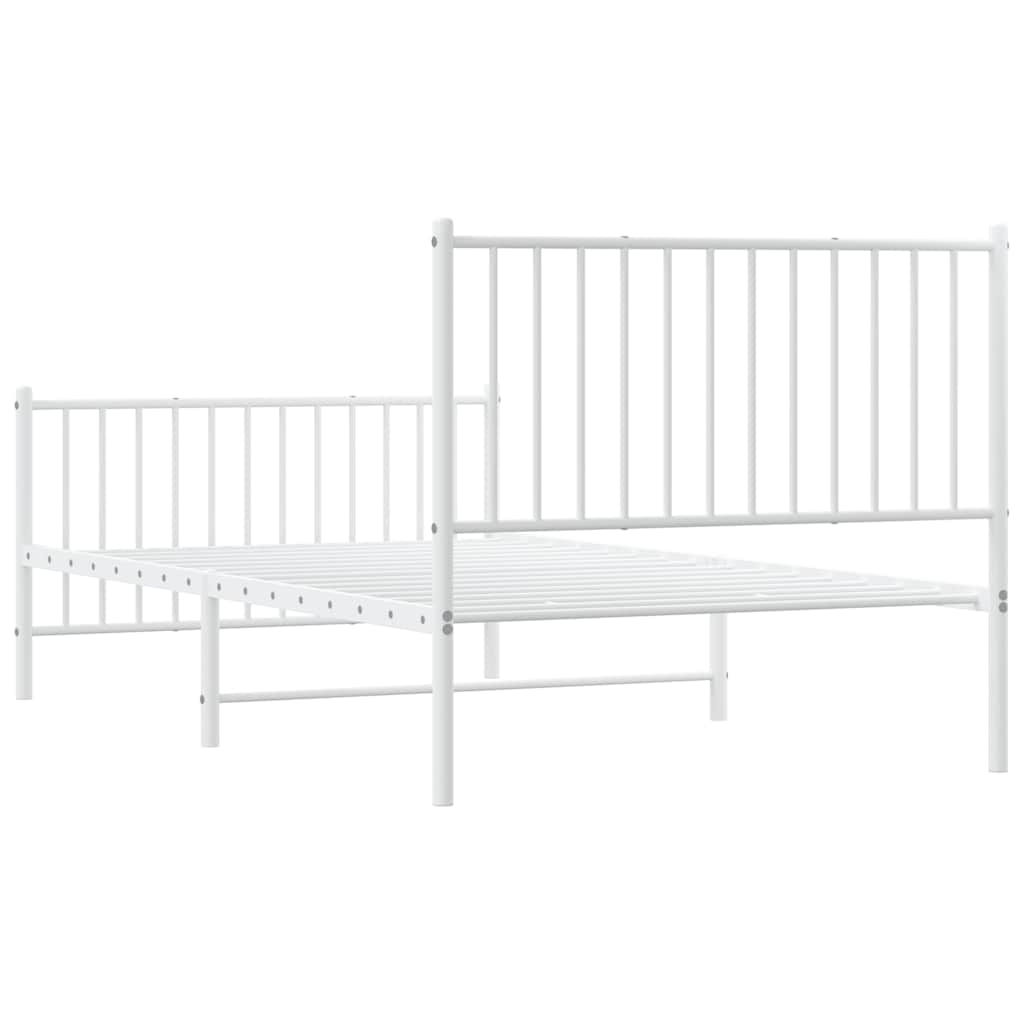 Metal Bed Frame without Mattress with Footboard White 100x190cm