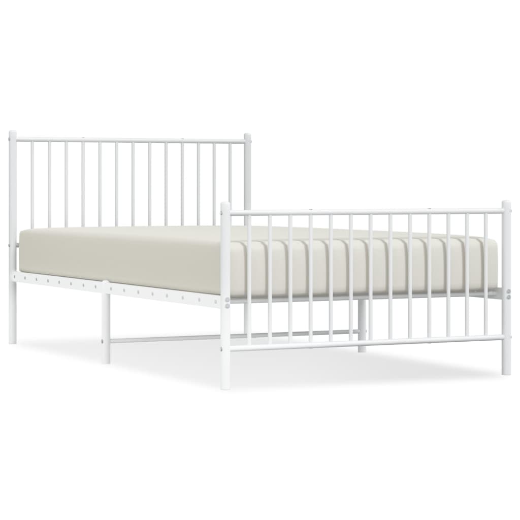 Metal Bed Frame without Mattress with Footboard White 107x203cm