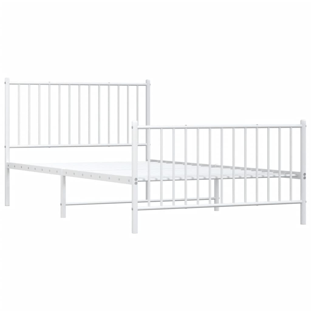 Metal Bed Frame without Mattress with Footboard White 107x203cm