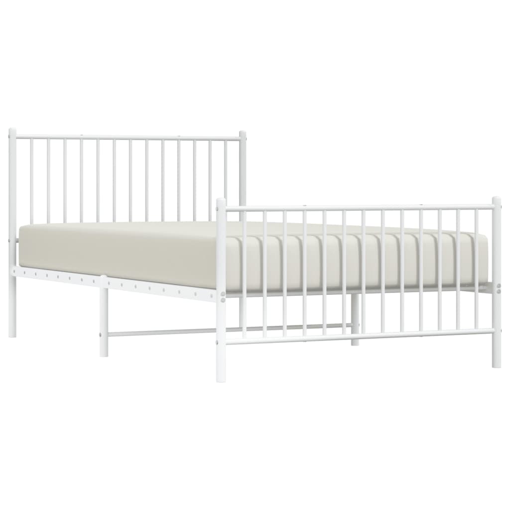 Metal Bed Frame without Mattress with Footboard White 107x203cm