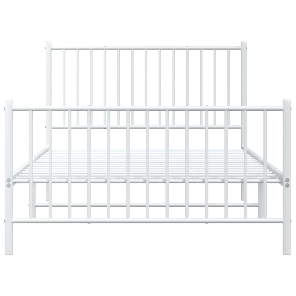 Metal Bed Frame without Mattress with Footboard White 107x203cm
