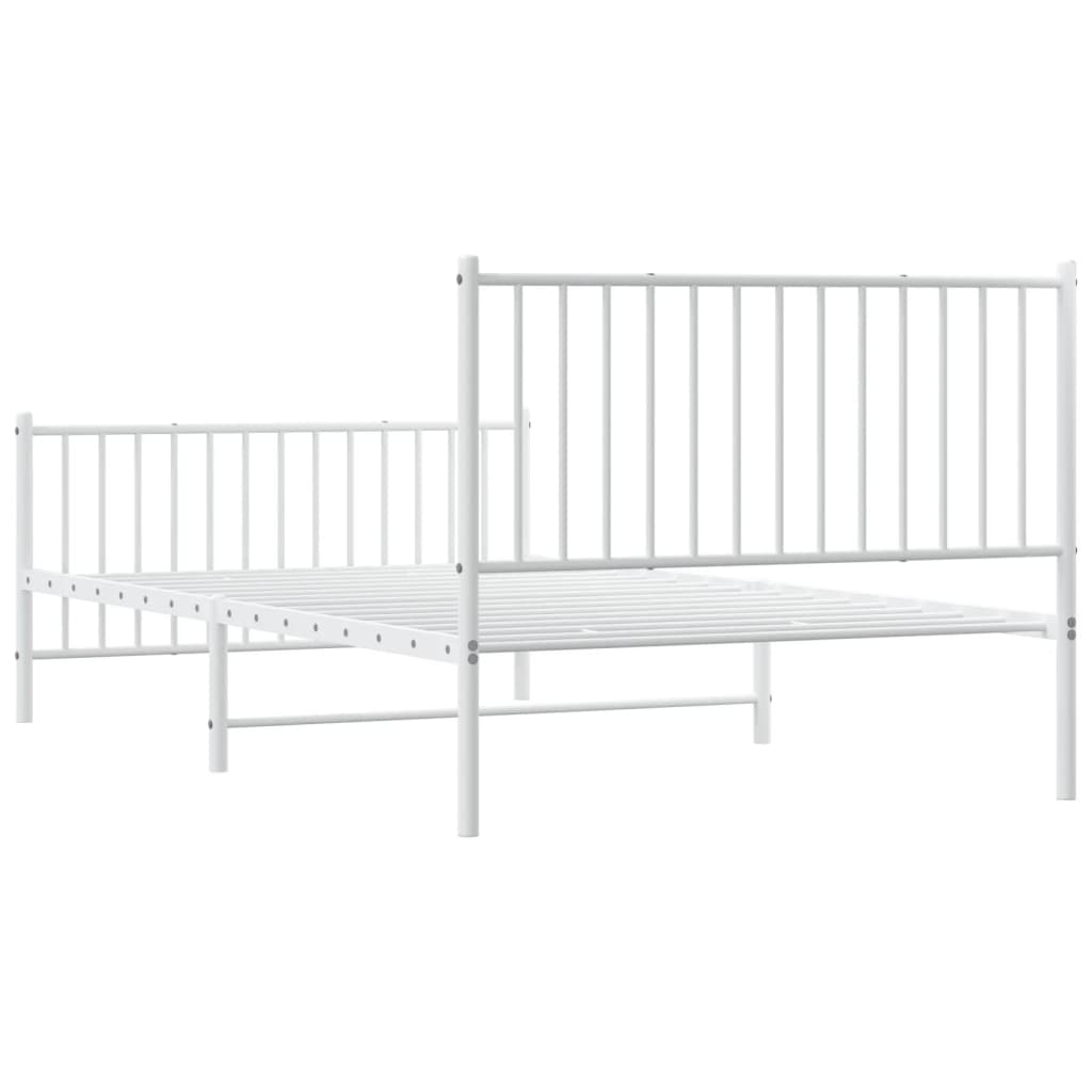 Metal Bed Frame without Mattress with Footboard White 107x203cm