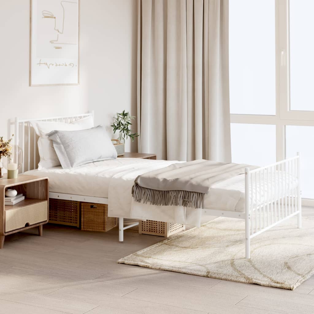 Metal Bed Frame without Mattress with Footboard White 107x203cm