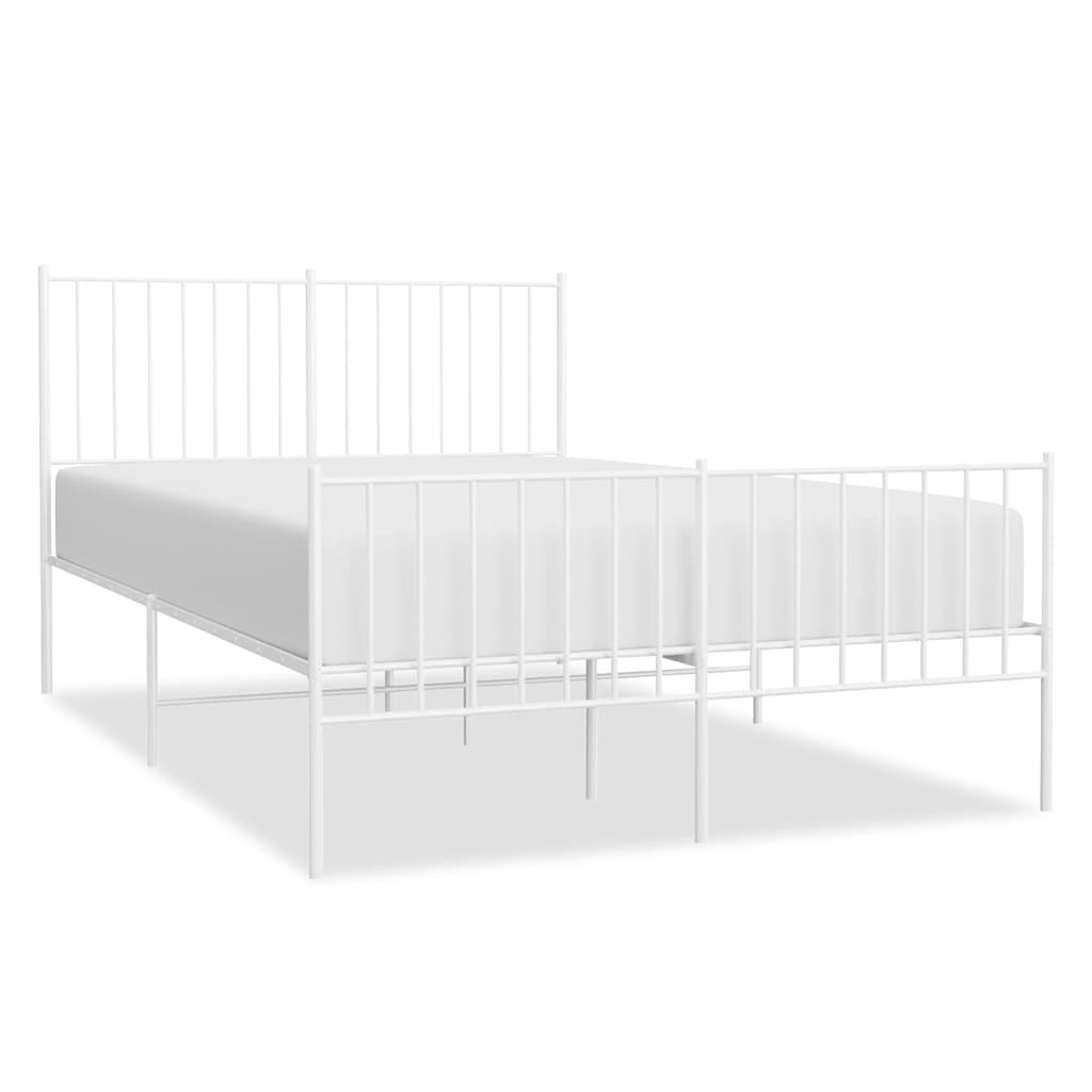 Metal Bed Frame without Mattress with Footboard White 120x190cm