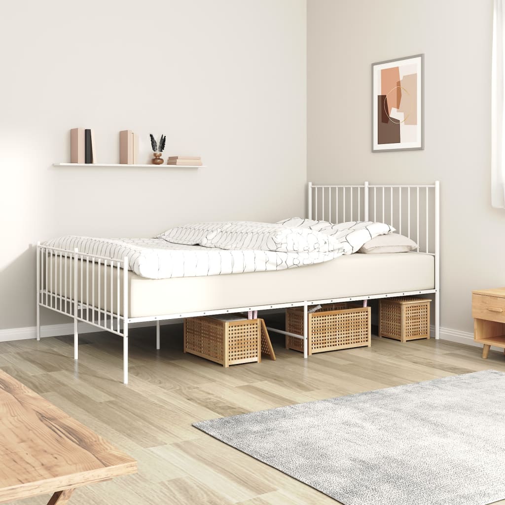Metal Bed Frame without Mattress with Footboard White 120x200cm