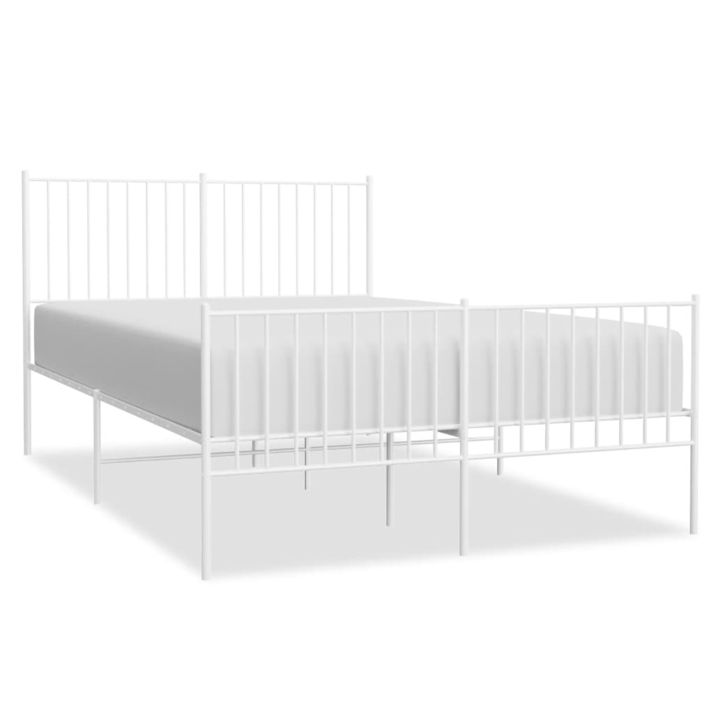 Metal Bed Frame without Mattress with Footboard White 135x190cm