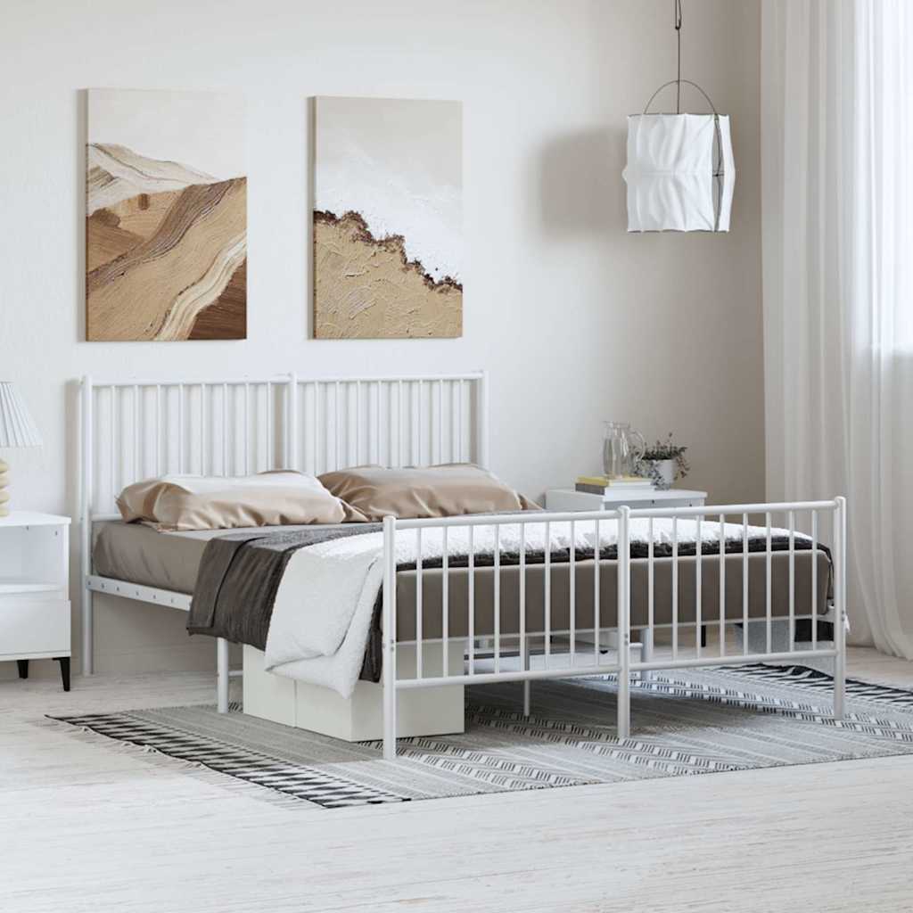 Metal Bed Frame without Mattress with Footboard White 135x190cm