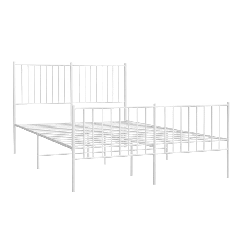 Metal Bed Frame without Mattress with Footboard White 135x190cm