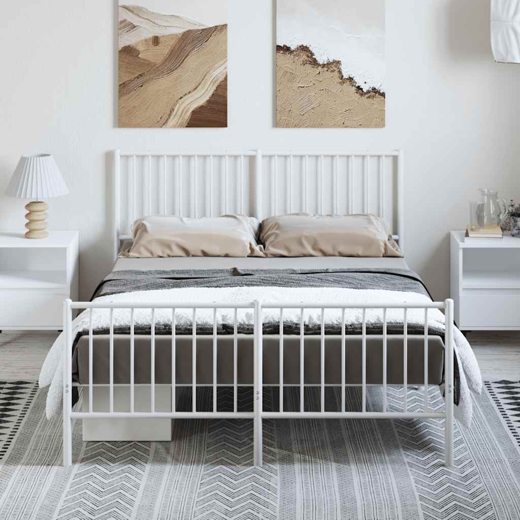 Metal Bed Frame without Mattress with Footboard White 135x190cm