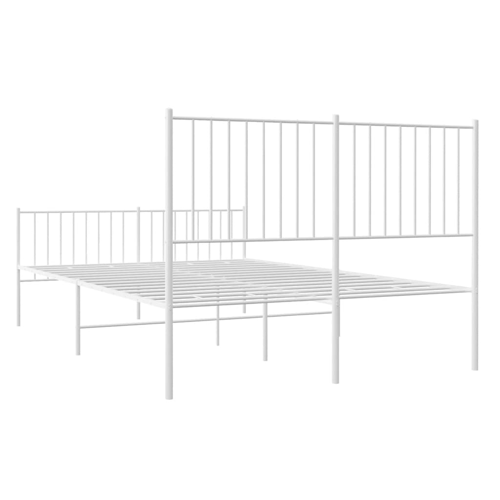Metal Bed Frame without Mattress with Footboard White 135x190cm