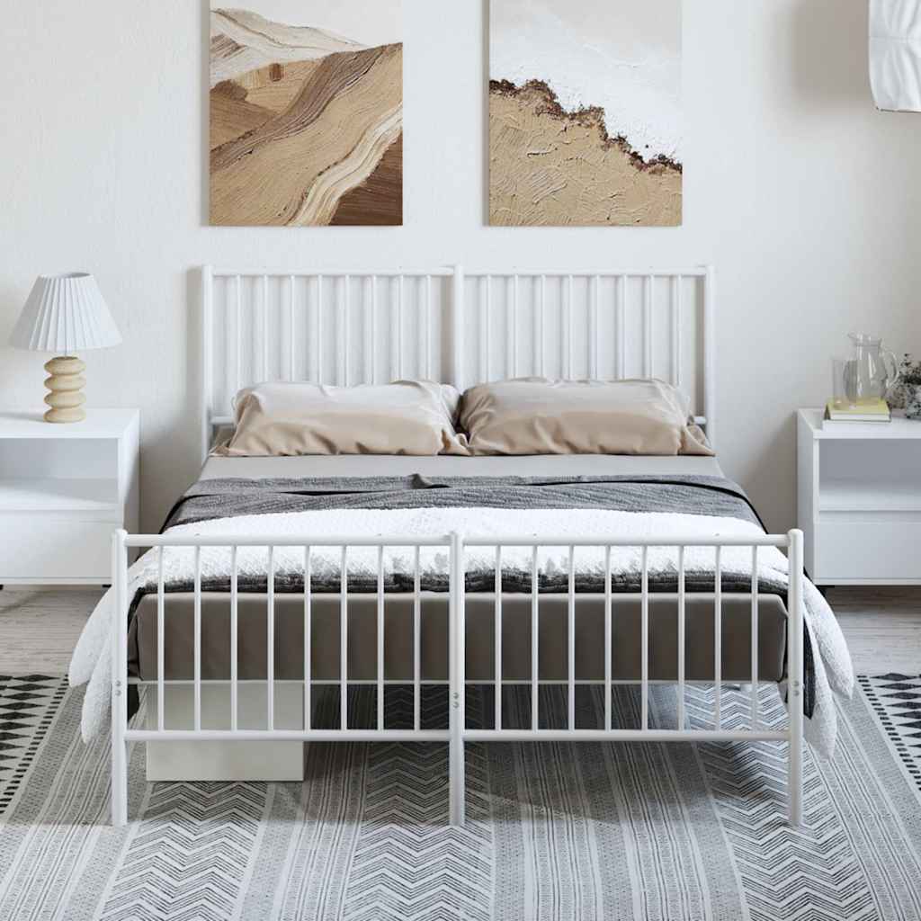 Metal Bed Frame without Mattress with Footboard White 135x190cm