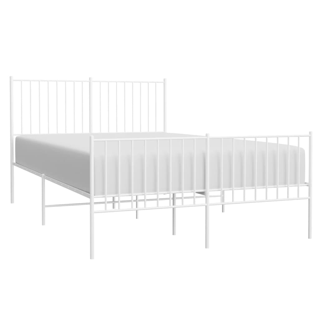 Metal Bed Frame without Mattress with Footboard White 140x190cm