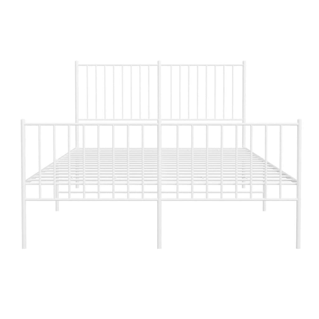 Metal Bed Frame without Mattress with Footboard White 140x190cm