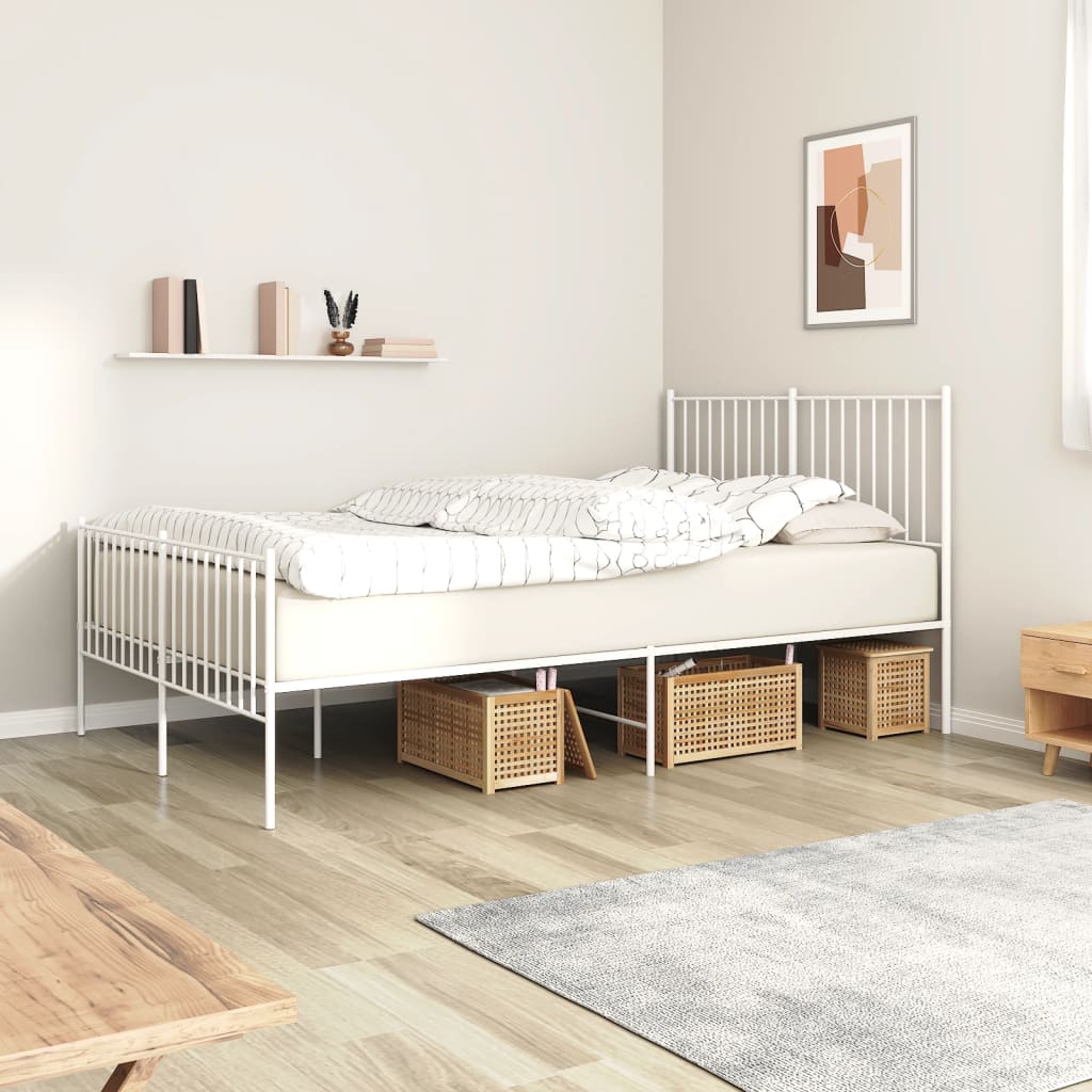 Metal Bed Frame without Mattress with Footboard White 140x190cm