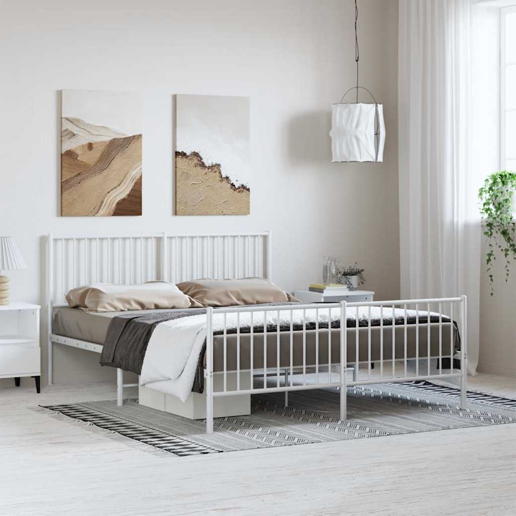 Metal Bed Frame without Mattress with Footboard White 150x200cm