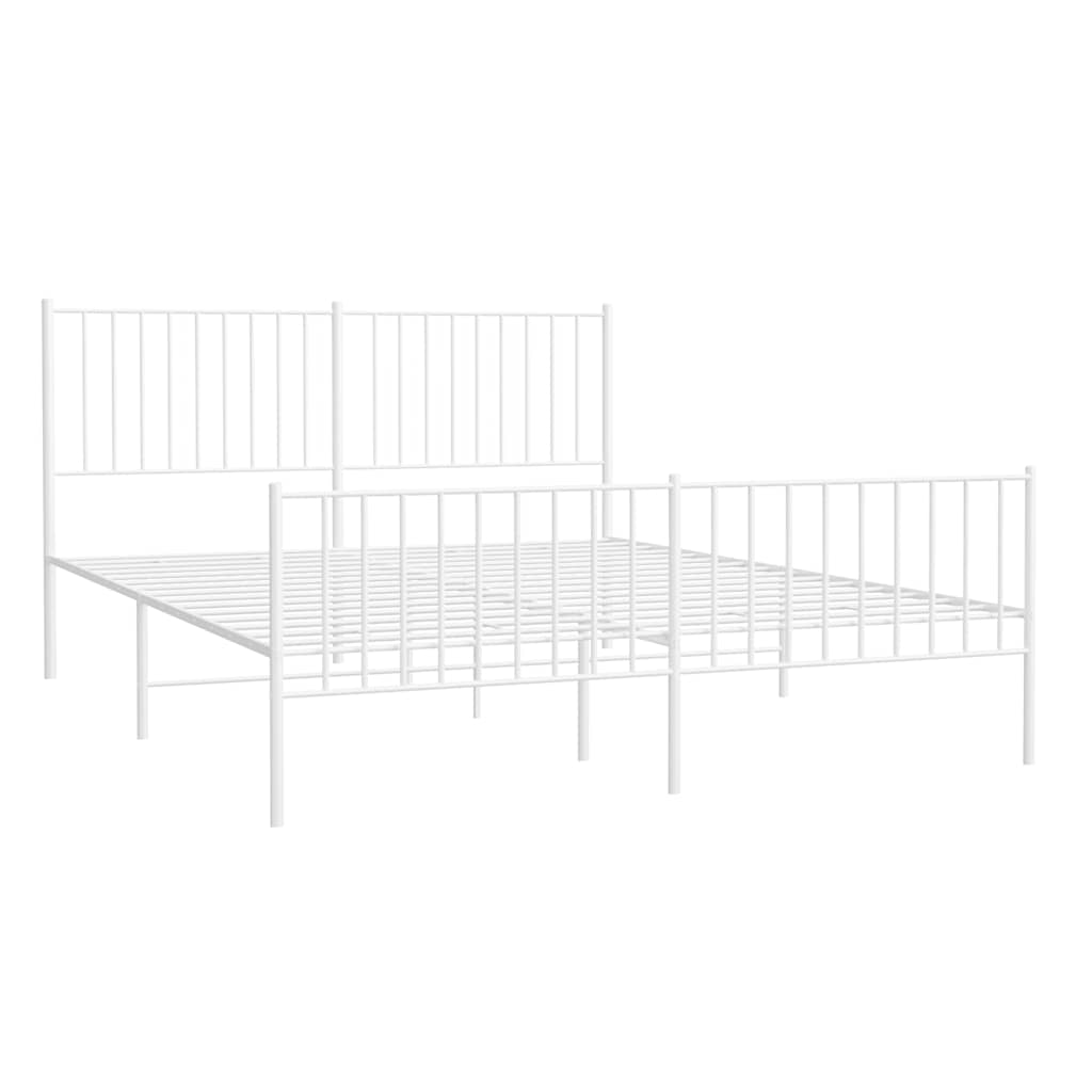 Metal Bed Frame without Mattress with Footboard White 150x200cm