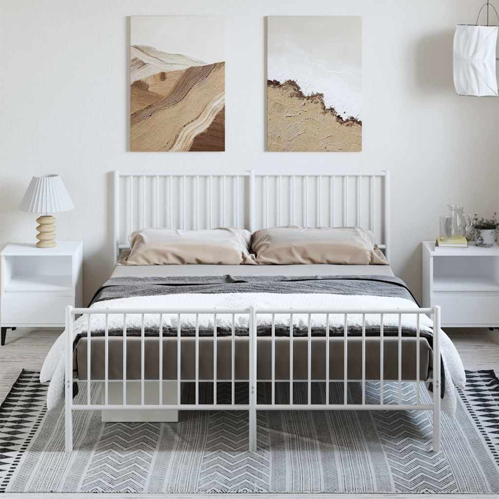 Metal Bed Frame without Mattress with Footboard White 150x200cm