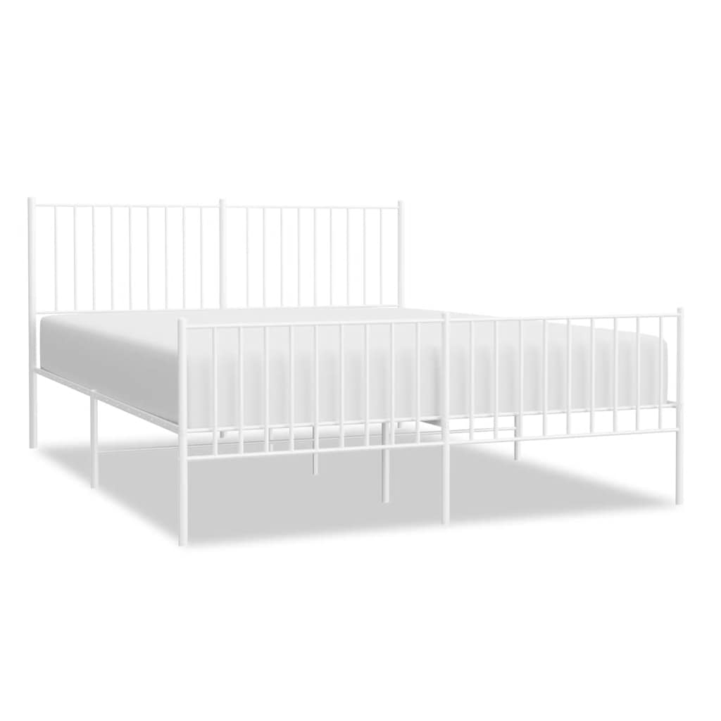 Metal Bed Frame without Mattress with Footboard White 160x200cm