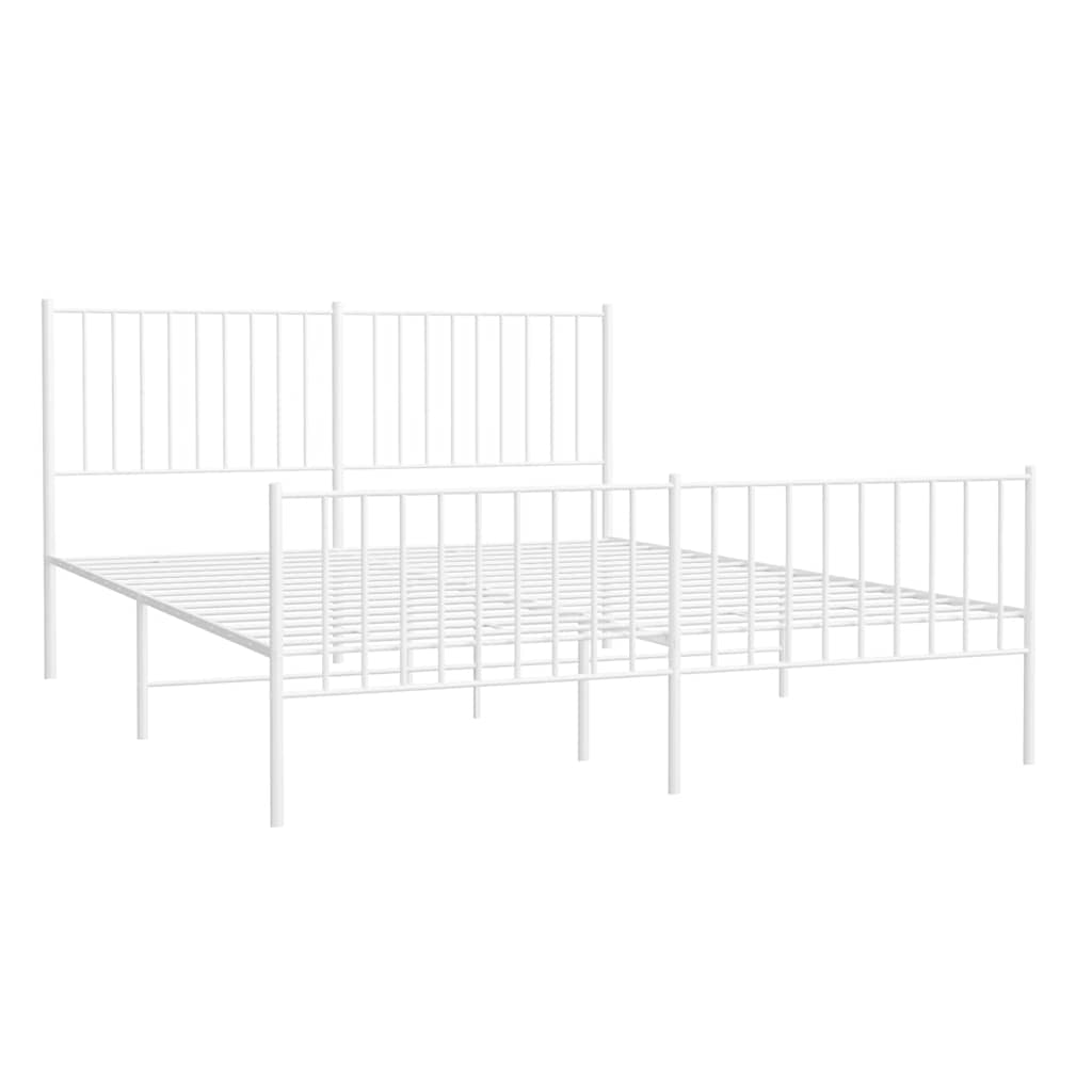 Metal Bed Frame without Mattress with Footboard White 160x200cm