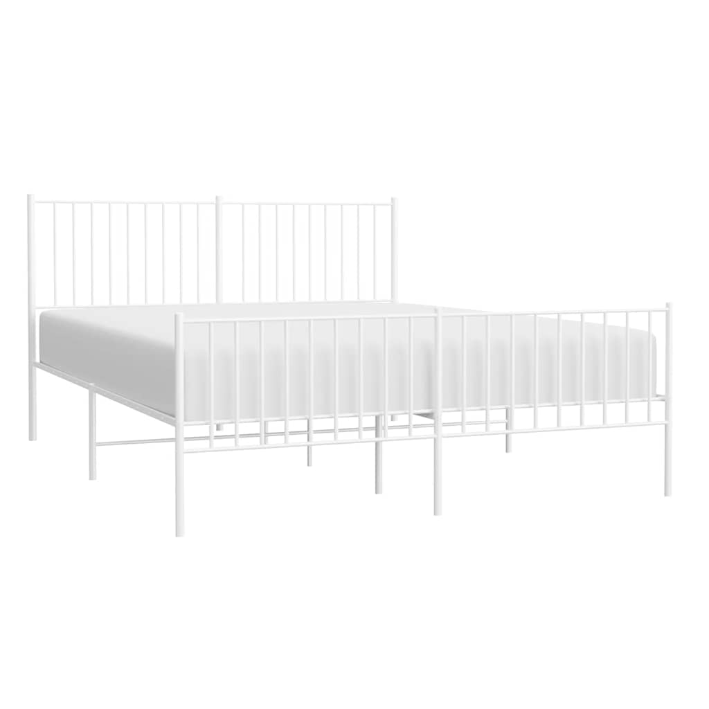 Metal Bed Frame without Mattress with Footboard White 160x200cm