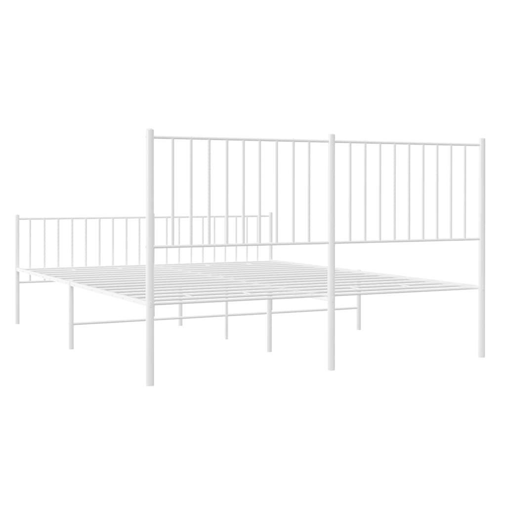 Metal Bed Frame without Mattress with Footboard White 160x200cm