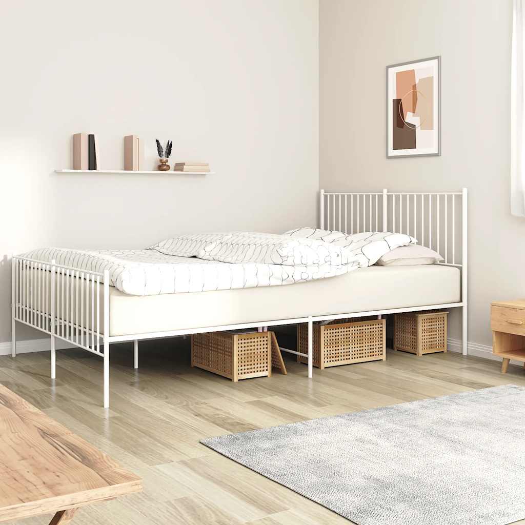 Metal Bed Frame without Mattress with Footboard White 160x200cm